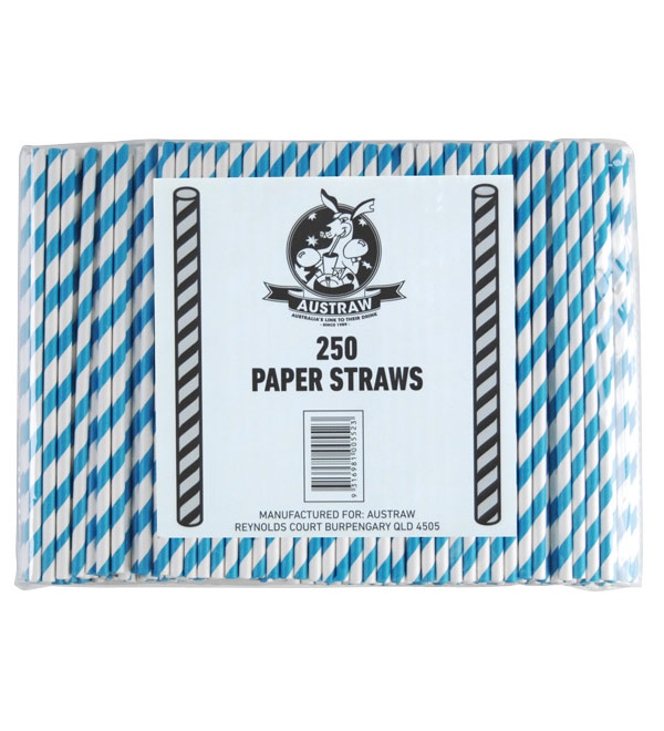 Regular Paper Straw -Blue/White Pkt 250