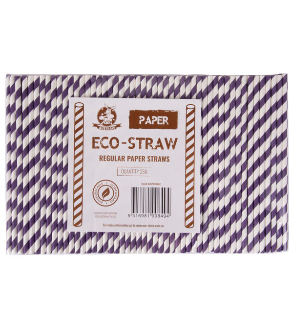Regular Paper Straw -Grape/White Pkt 250 