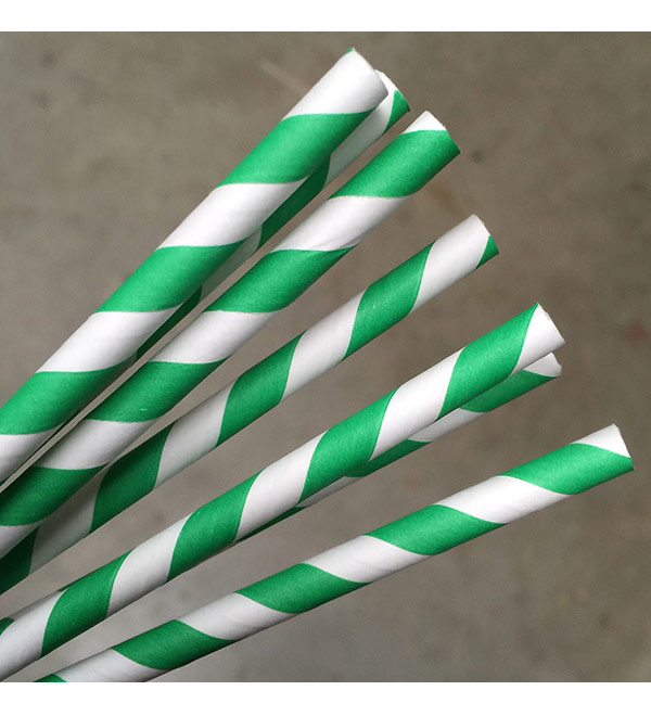 Regular Paper Straw -Green/White Pkt 250 