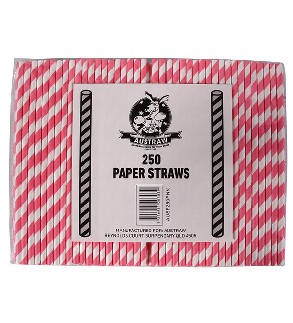 Regular Paper Straw -Pink/White Pkt 250 