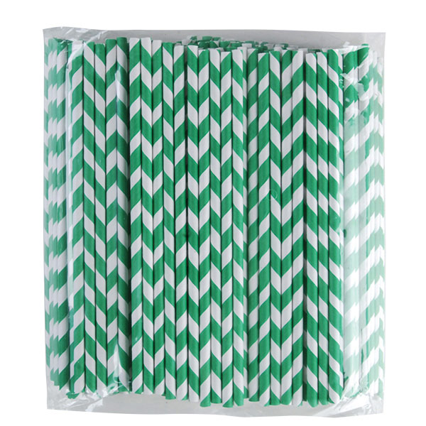 Regular Paper Straw -Green/White Pkt 250 