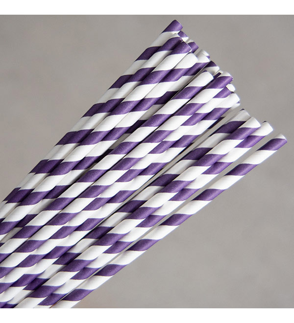 Regular Paper Straw -Grape/White Pkt 250 