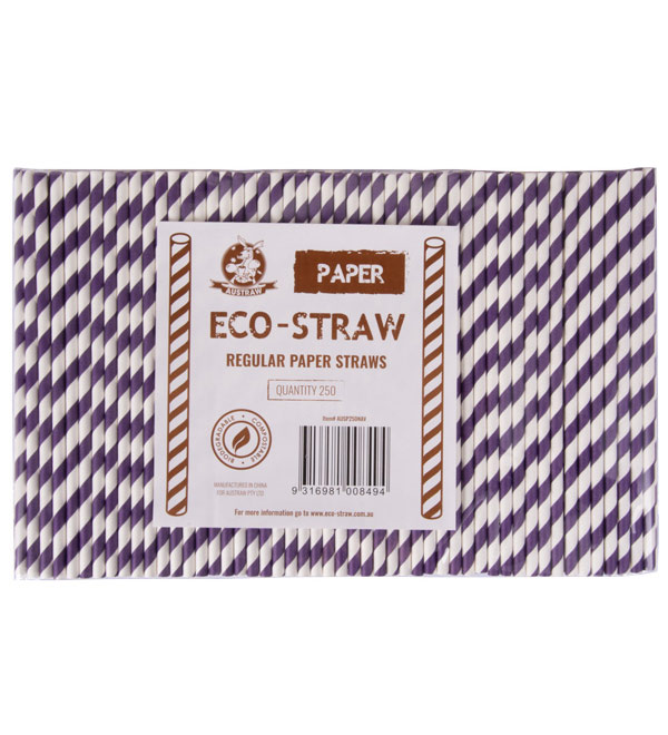 Regular Paper Straw -Grape/White Pkt 250 