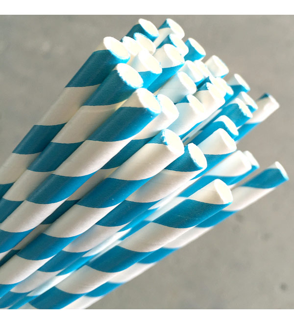 Regular Paper Straw -Blue/White Pkt 250