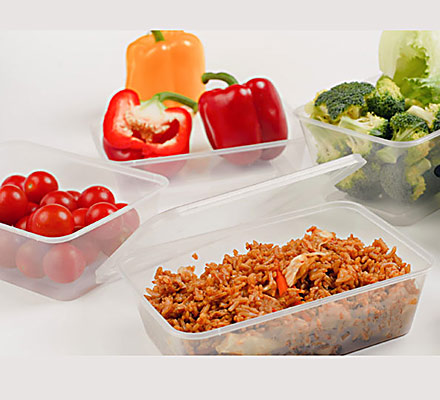 1000ml Rectangle Ribbed Clear Container - Pkt 50 
